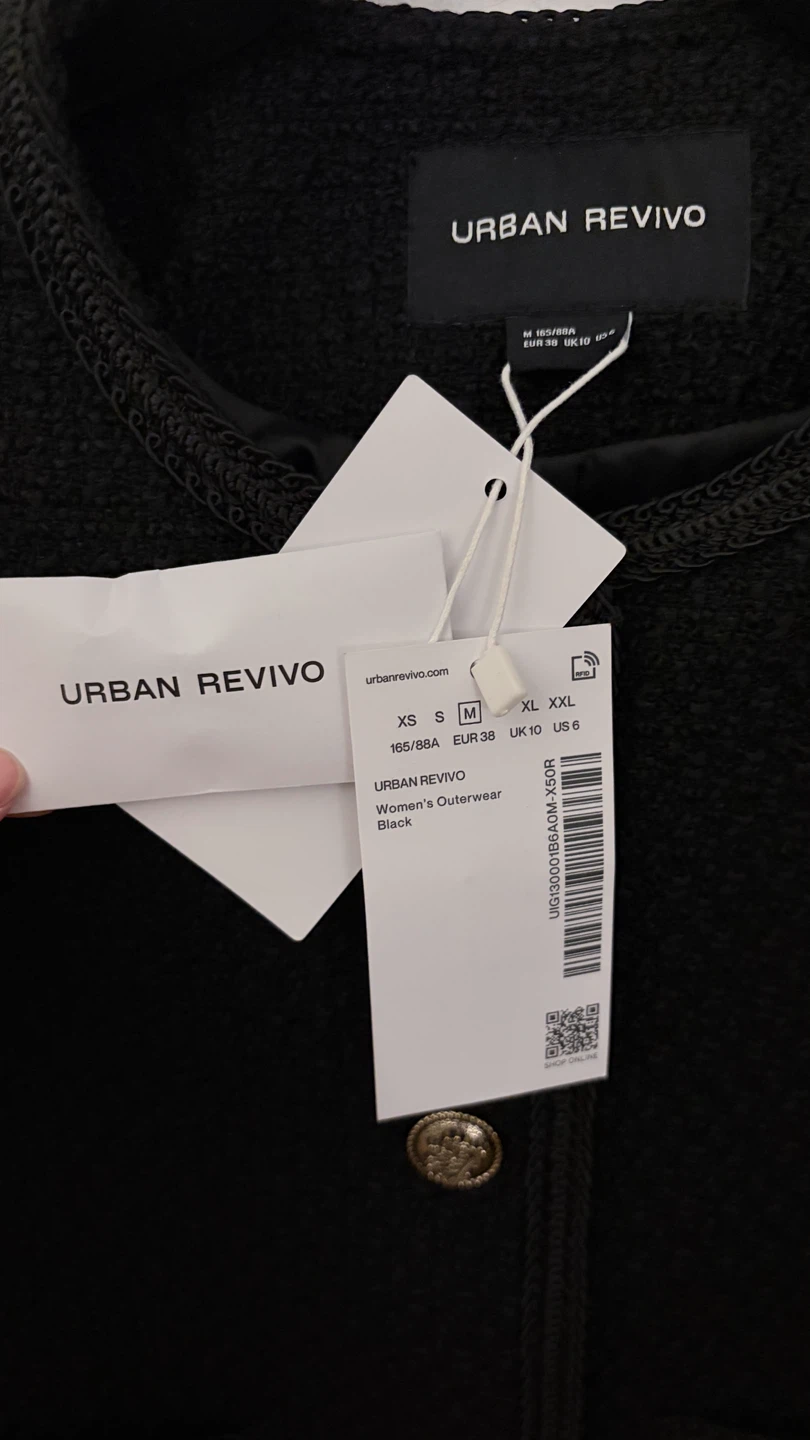 Urban Revivo Black Tweed Cropped Jacket - Size M - photo 3