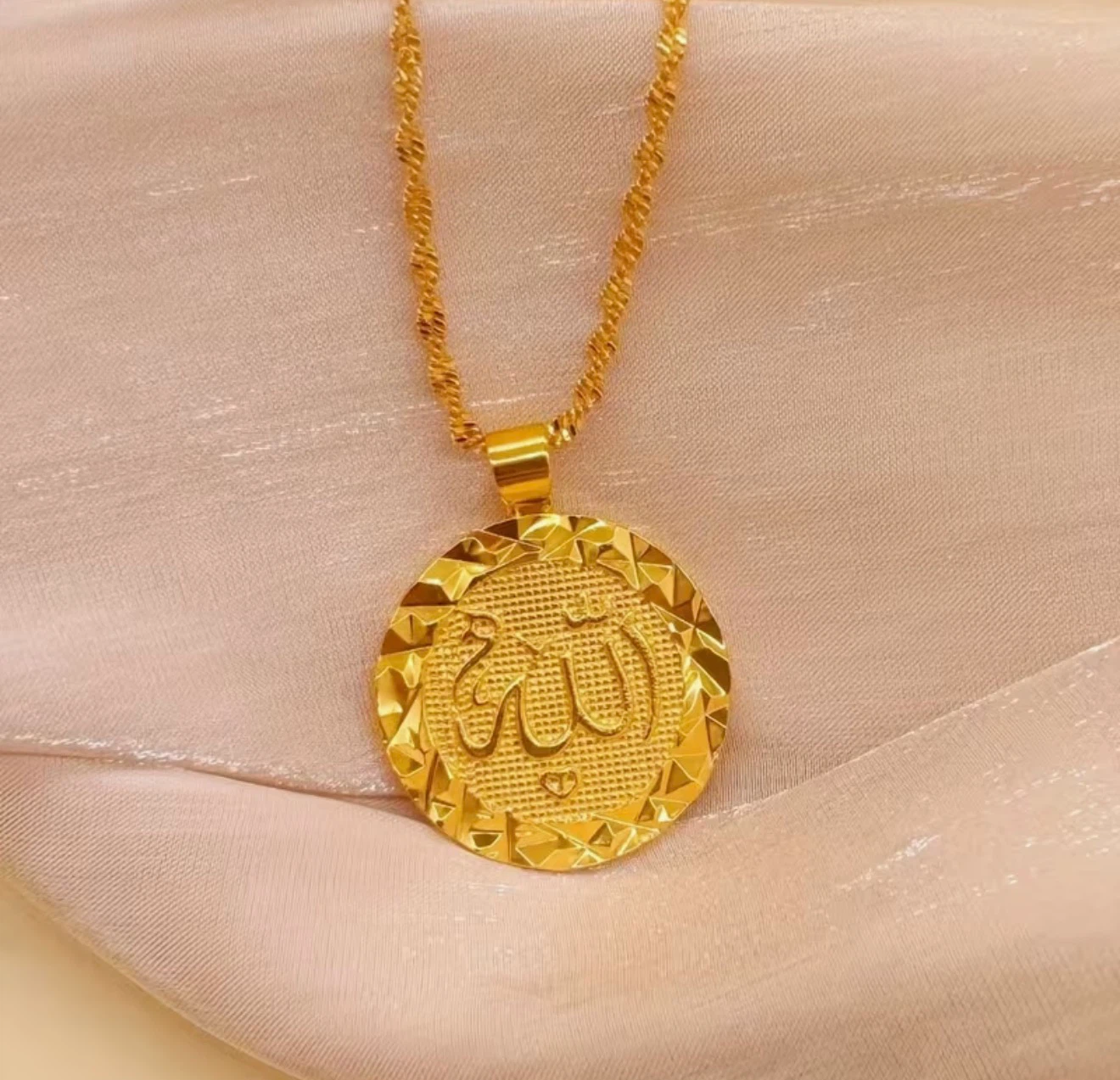 Gold Tone Pendant Necklace with Arabic Calligraphy - photo 2