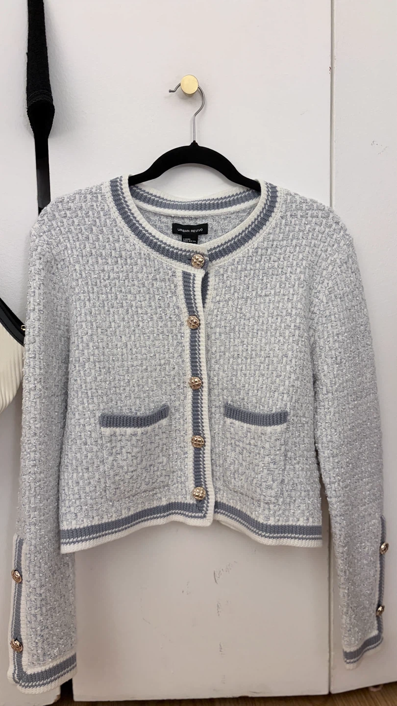 URBAN REVIVO Women's Light Blue Outerwear Cardigan