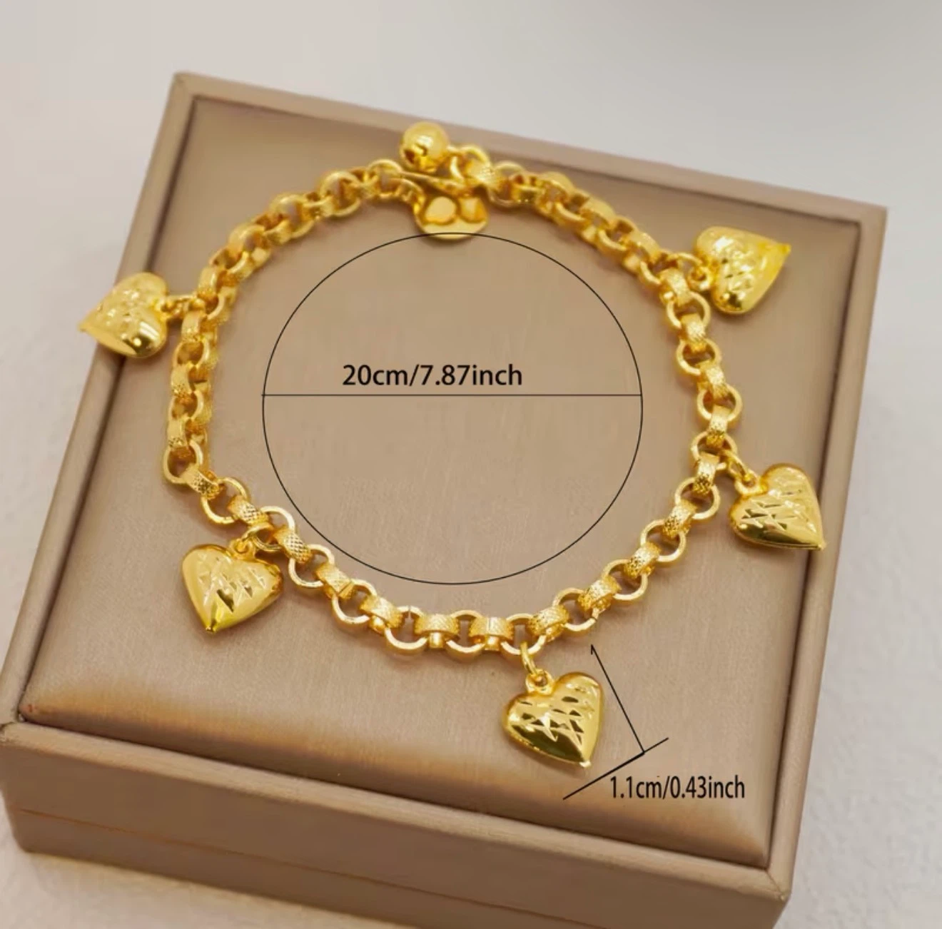 Gold-tone Heart Charm Bracelet 20cm