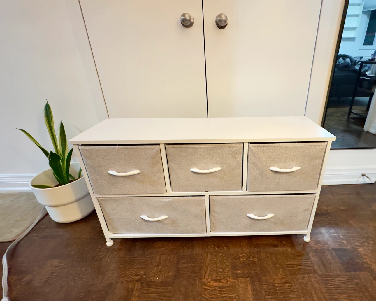 White fabric drawer dresser