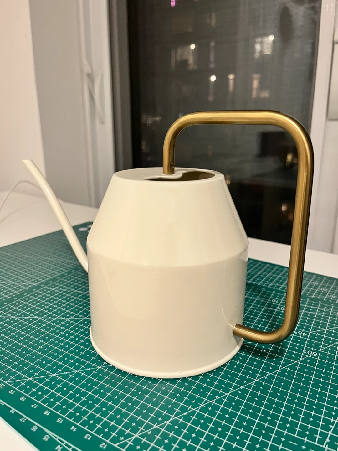 Cream Watering Can with Brass Handle