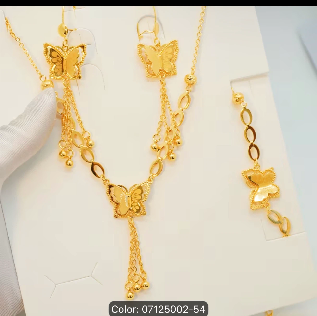 Gold Butterfly Necklace and Earrings Set