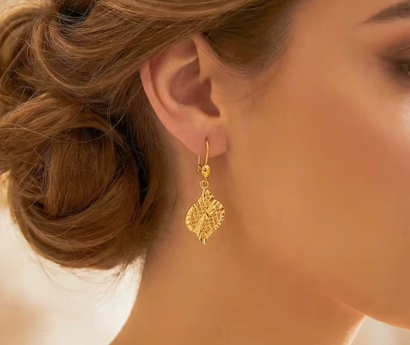 Gold Leaf Drop Earrings 4.8cm