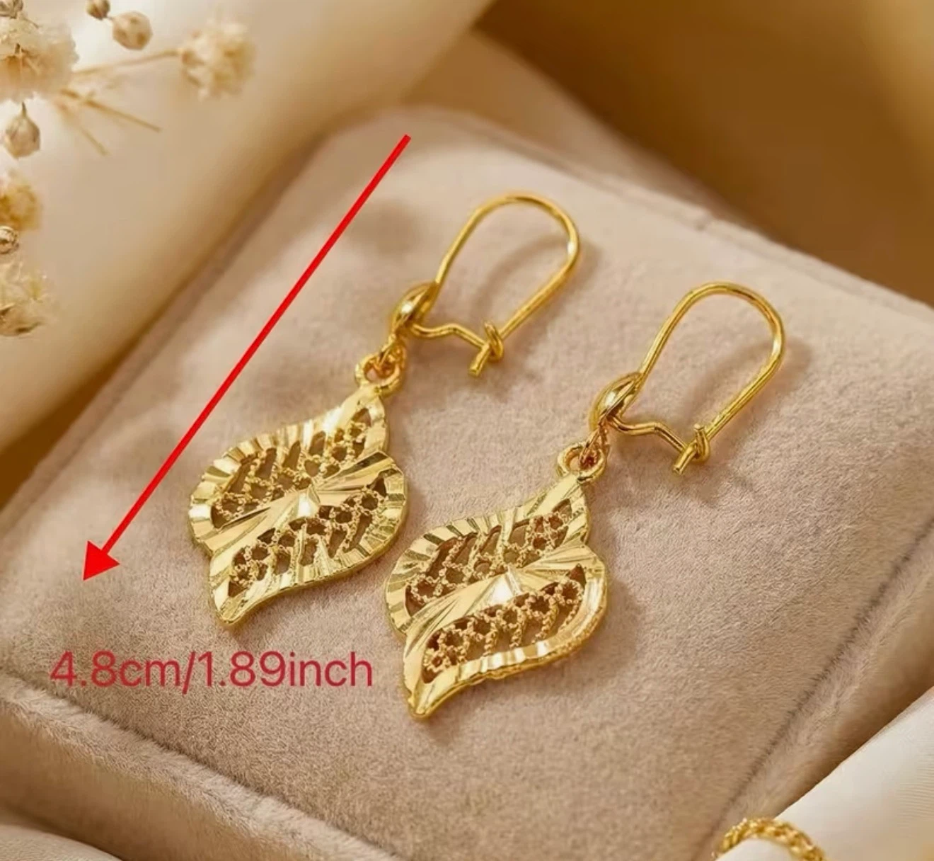 Gold Leaf Drop Earrings 4.8cm - photo 2