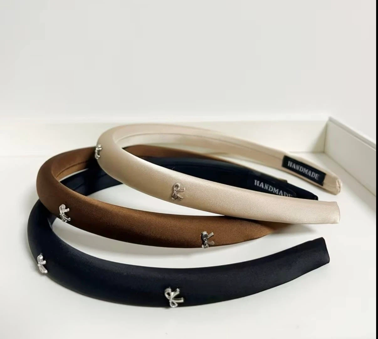 Satin Headband with Silver Bow Charms – Set of 3 - photo 3
