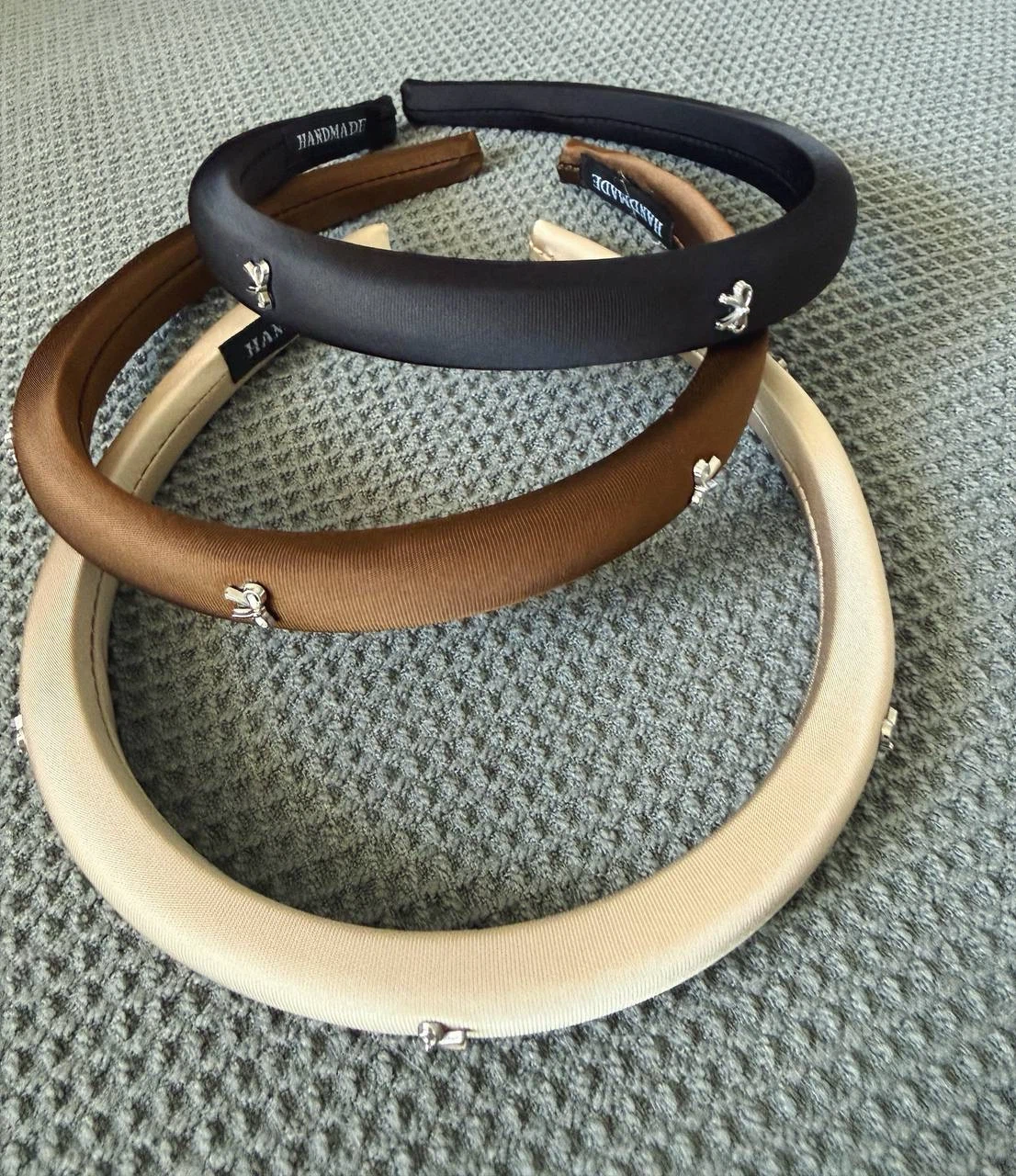 Satin Headband with Silver Bow Charms – Set of 3 - photo 4