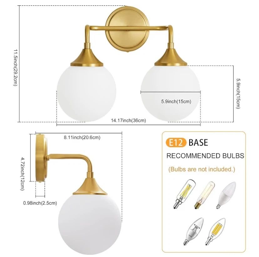 New 2 Light Bathroom Vanity Fixture Gold - photo 2