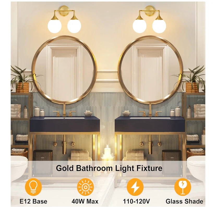 New 2 Light Bathroom Vanity Fixture Gold - photo 4
