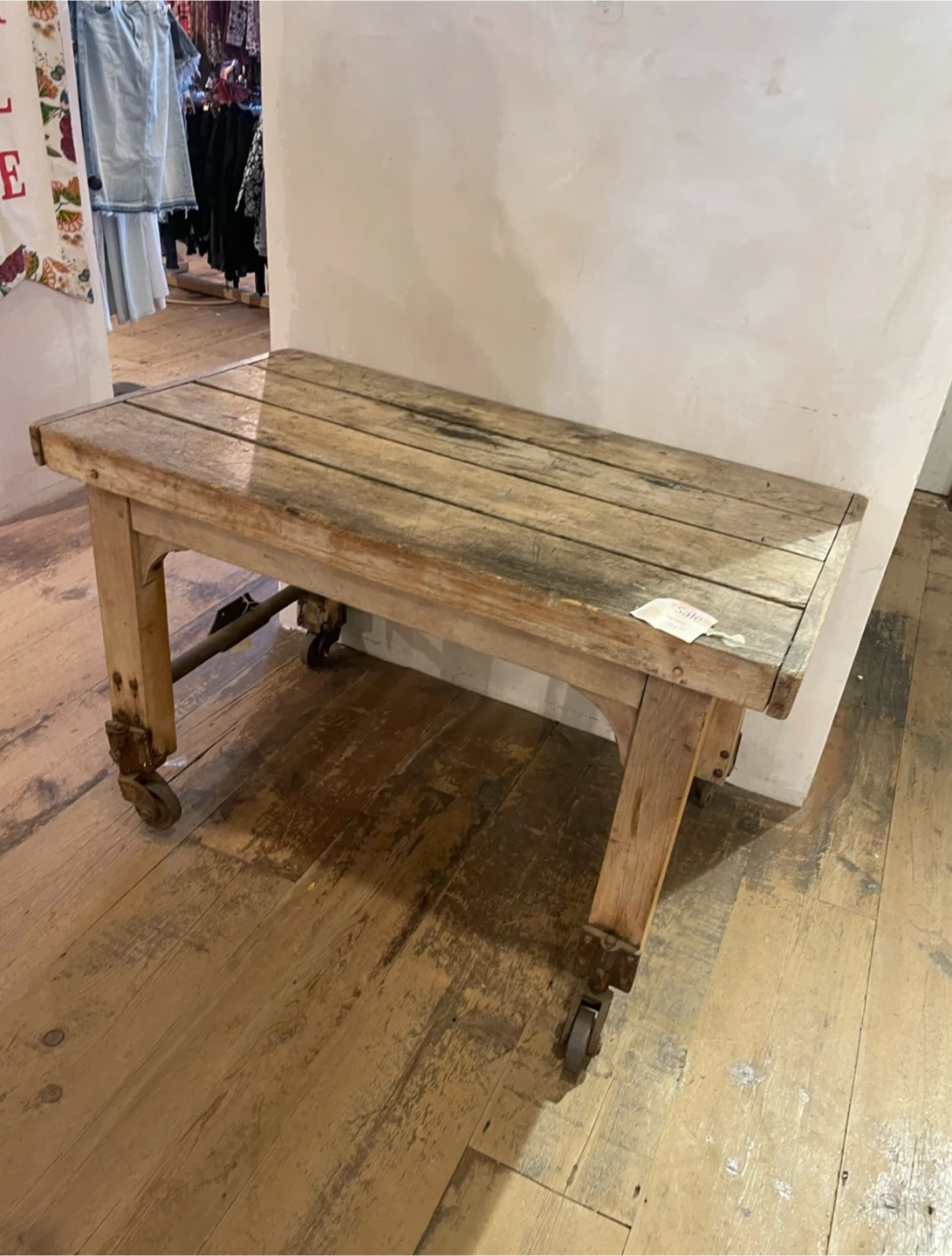 Rustic Wooden Table with Wheels