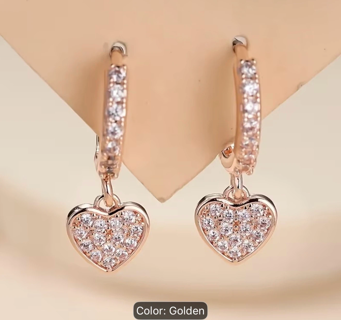 Gold Heart Drop Earrings with Crystals - photo 2