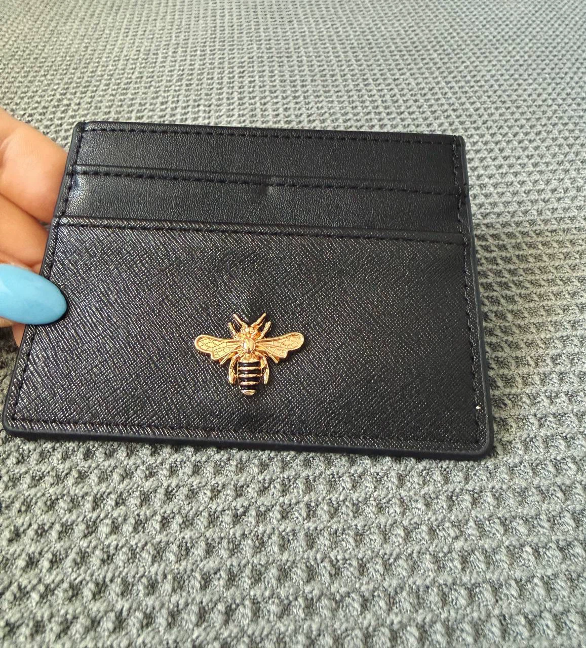Card Holder with Gold Bee – Black