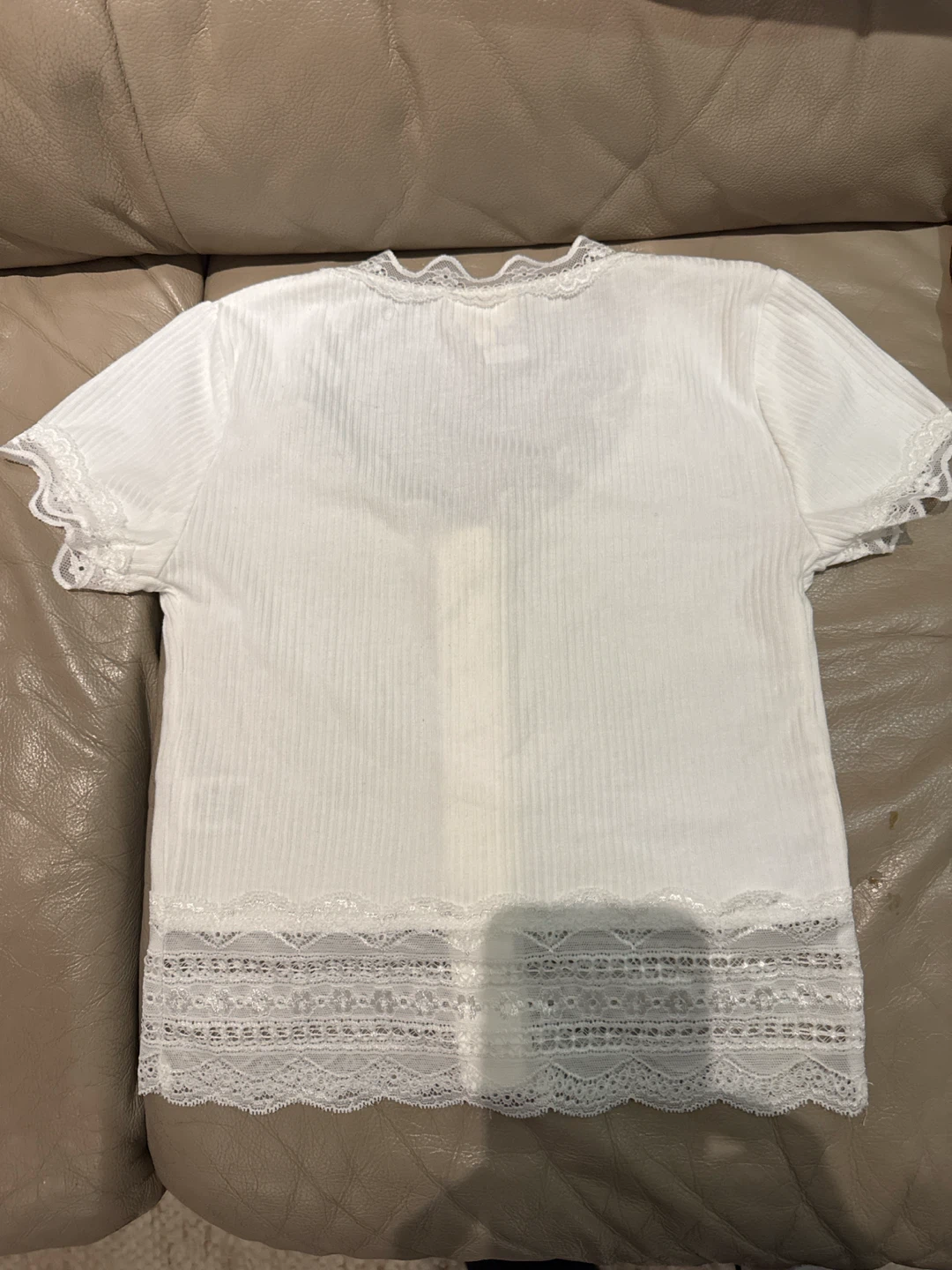 CAUTION TO THE WIND White Lace Trim Button-Up Top - Size S - photo 2