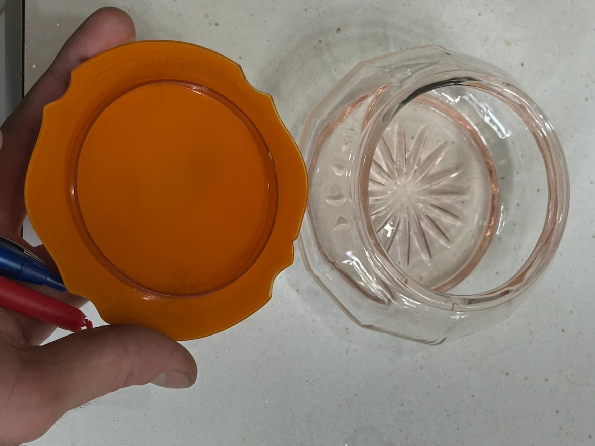Antique pink depression glass powder box - photo 3