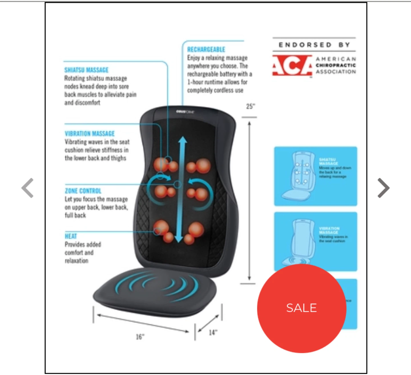 ObusForme Cordless Shiatsu Back Massager with Heat. New In Box - photo 2