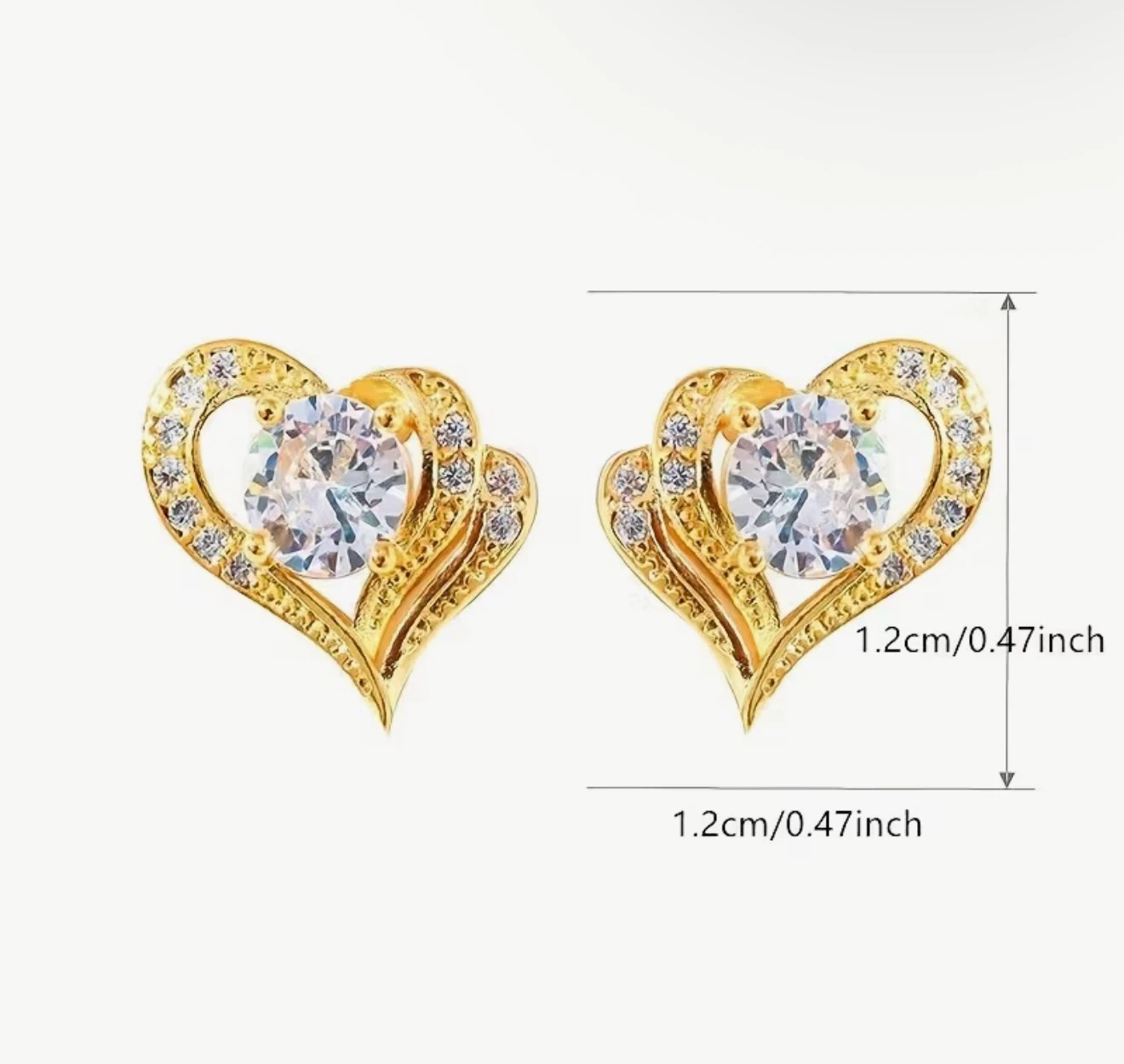 Gold Heart Stud Earrings with Crystals - 1.2cm
