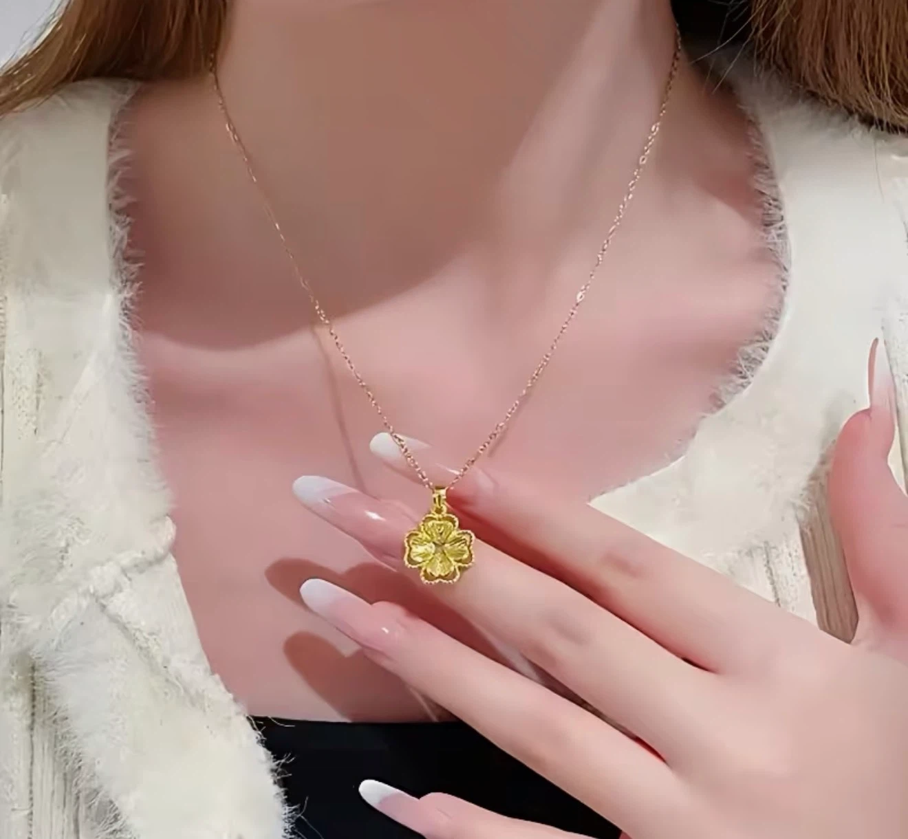 Gold Clover Necklace & Heart Earrings Set