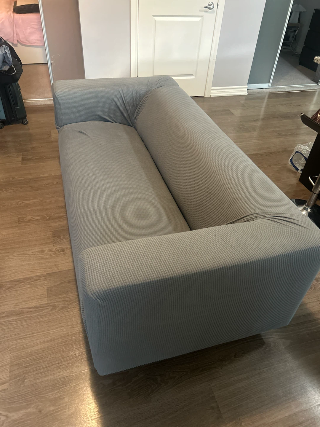 White leather couch & couch cover