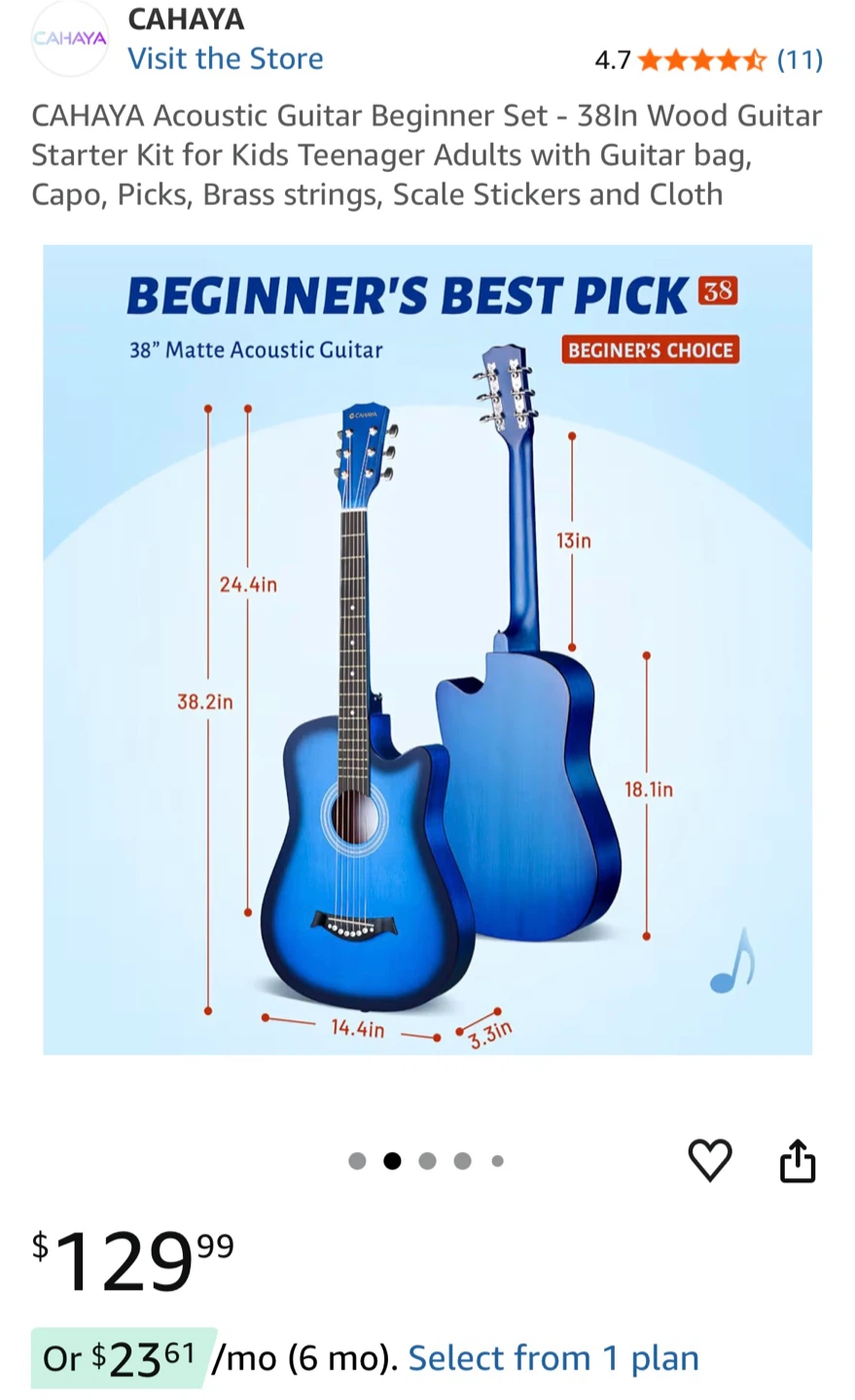 CAHAYA Acoustic Guitar Beginner Set - 38in