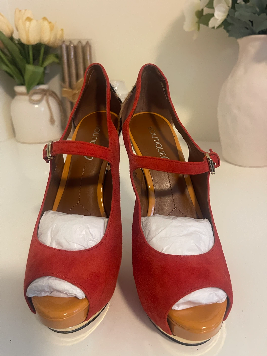 Boutique 9 Red Suede Leopard Print Platform Heels - photo 3