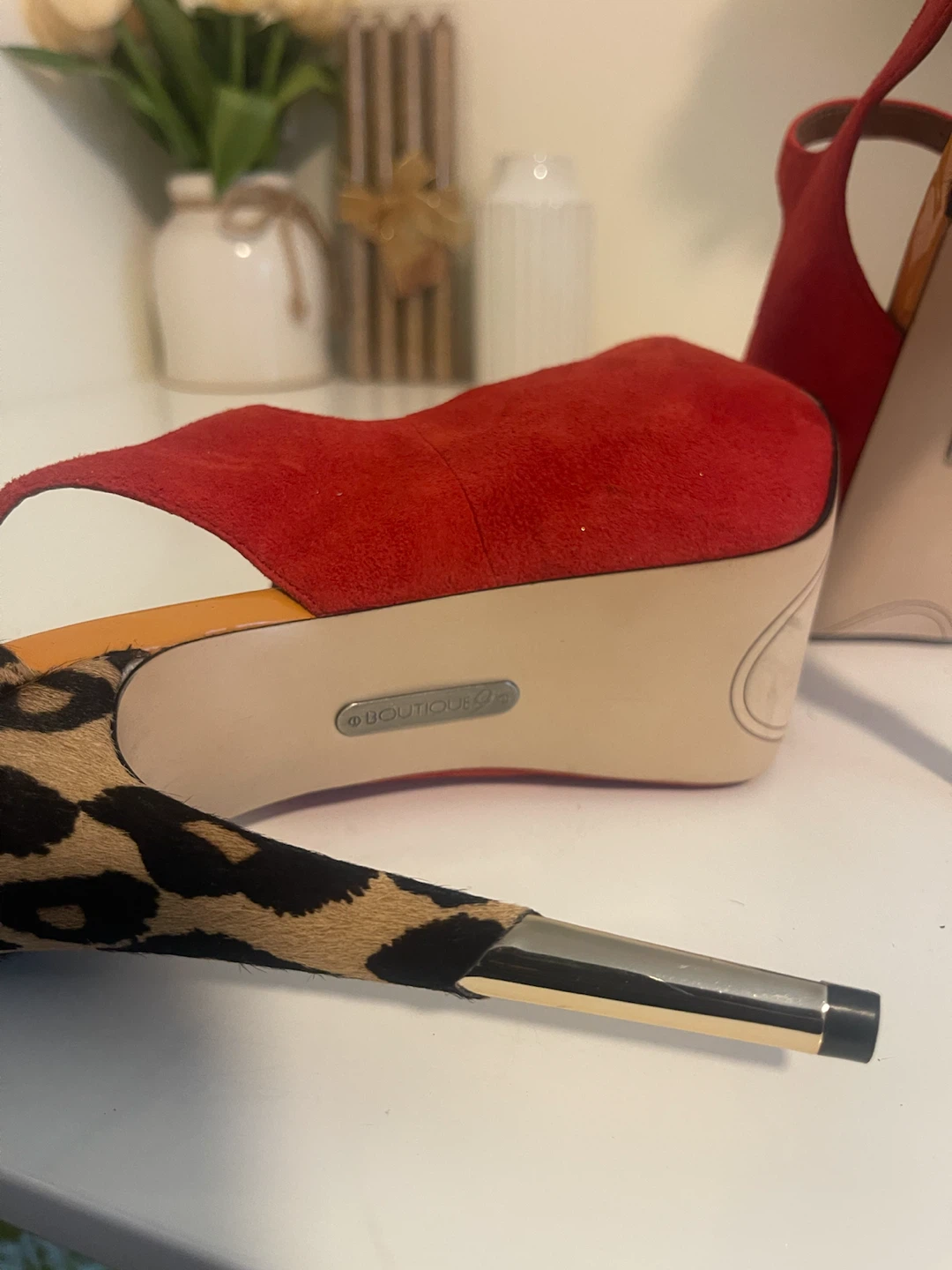 Boutique 9 Red Suede Leopard Print Platform Heels - photo 4