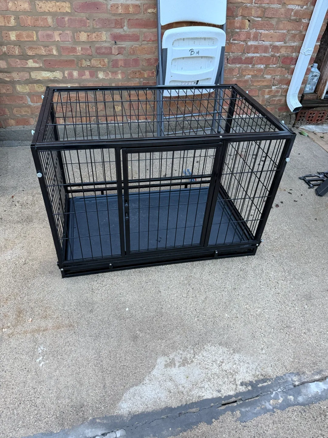 Black Metal Dog Crate with Tray