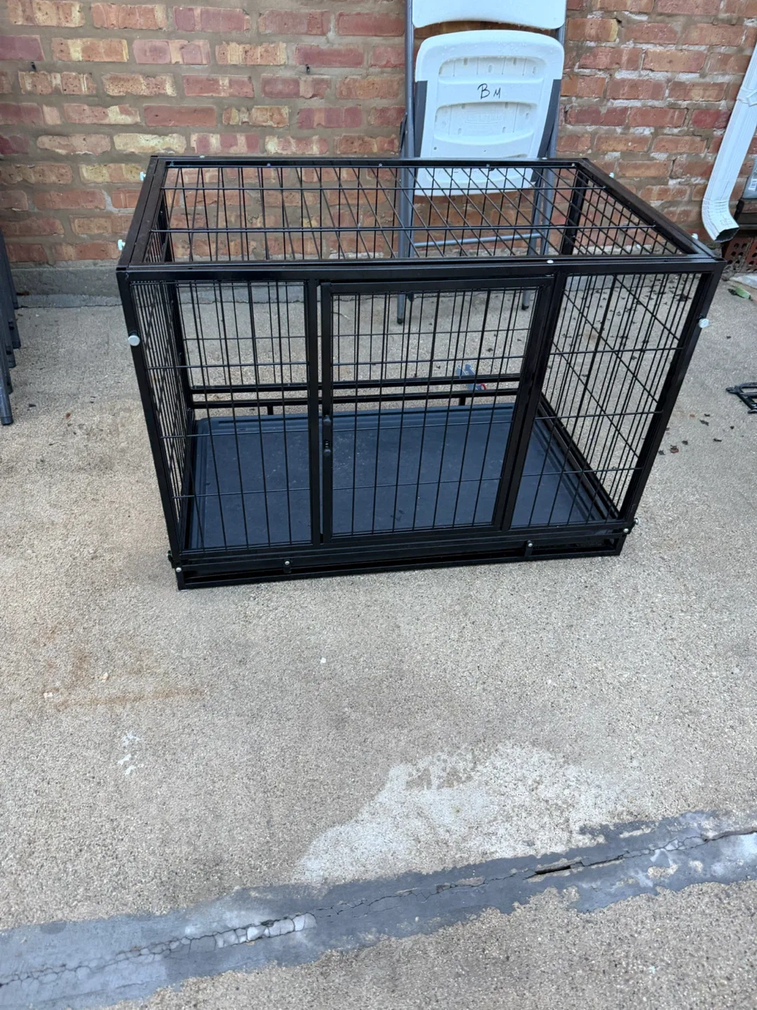 Black Metal Dog Crate with Tray - photo 2