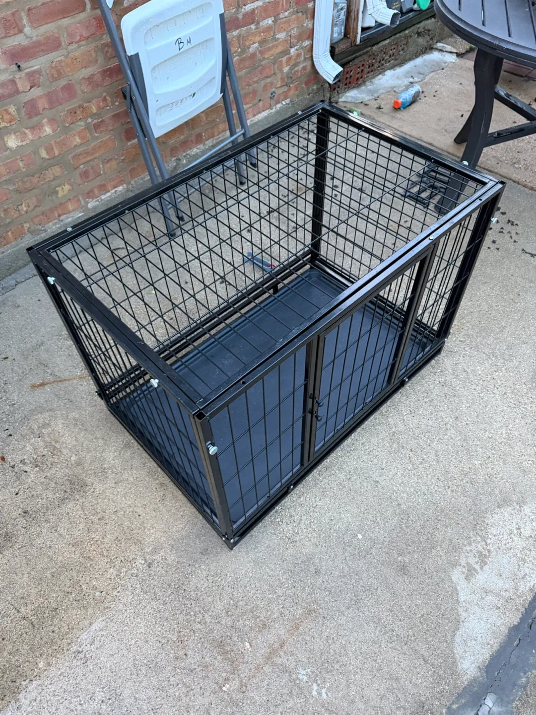Black Metal Dog Crate with Tray - photo 3