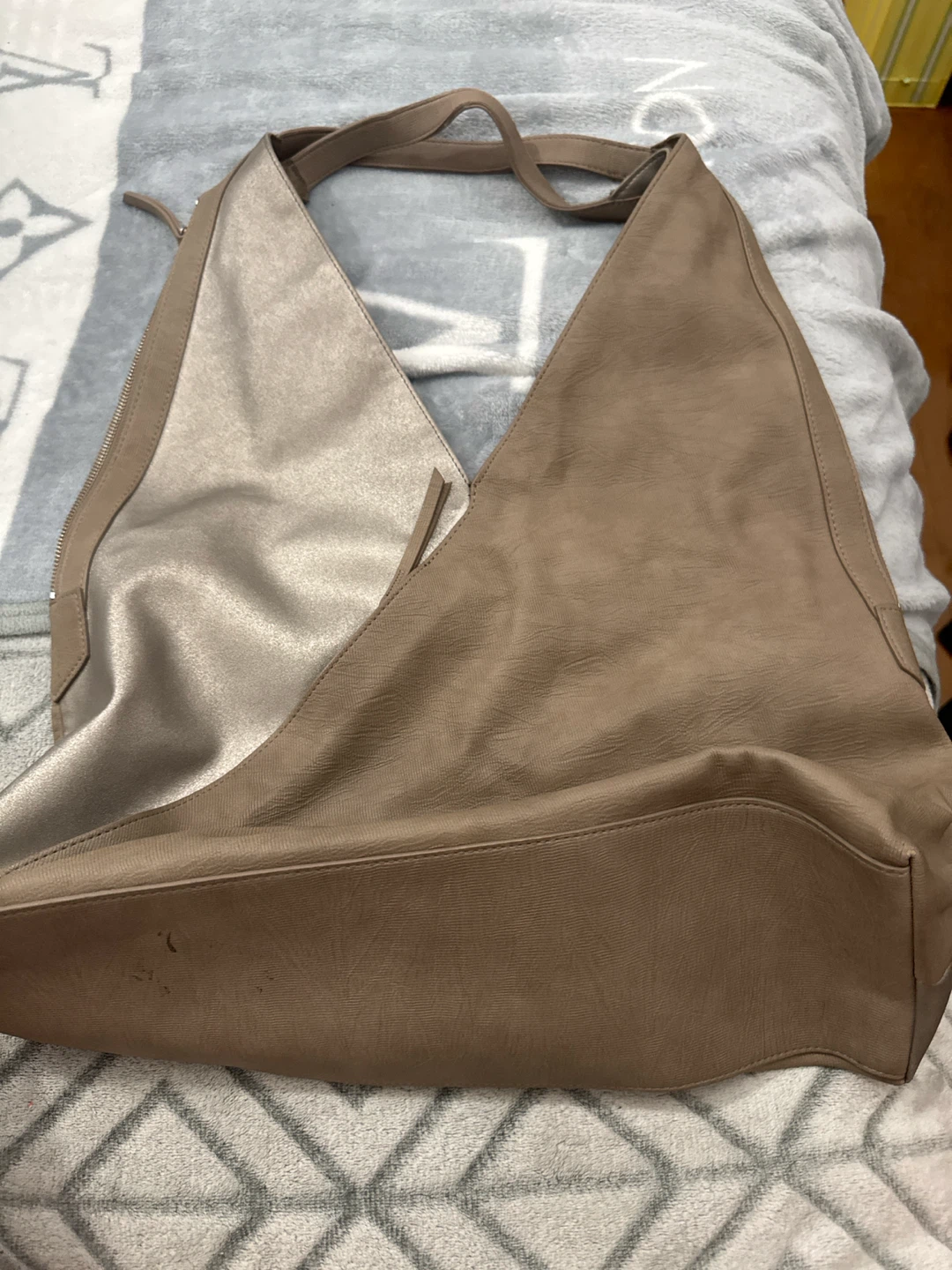 Beige Faux Leather Hobo Bag
