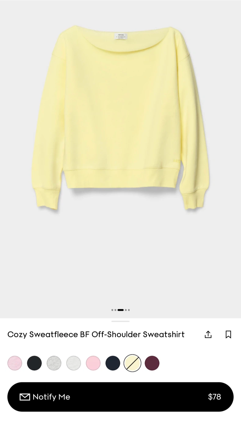 NWOT Aritzia Sweatfleece Off-Shoulder Sweatshirt