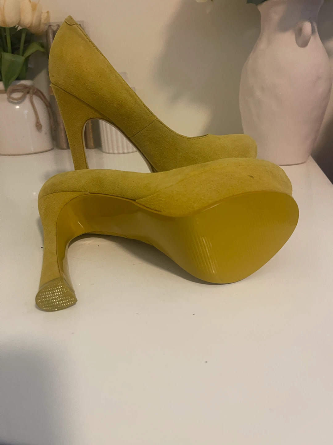 Kelsi Dagger Mustard Yellow Suede Platform Heels - photo 3