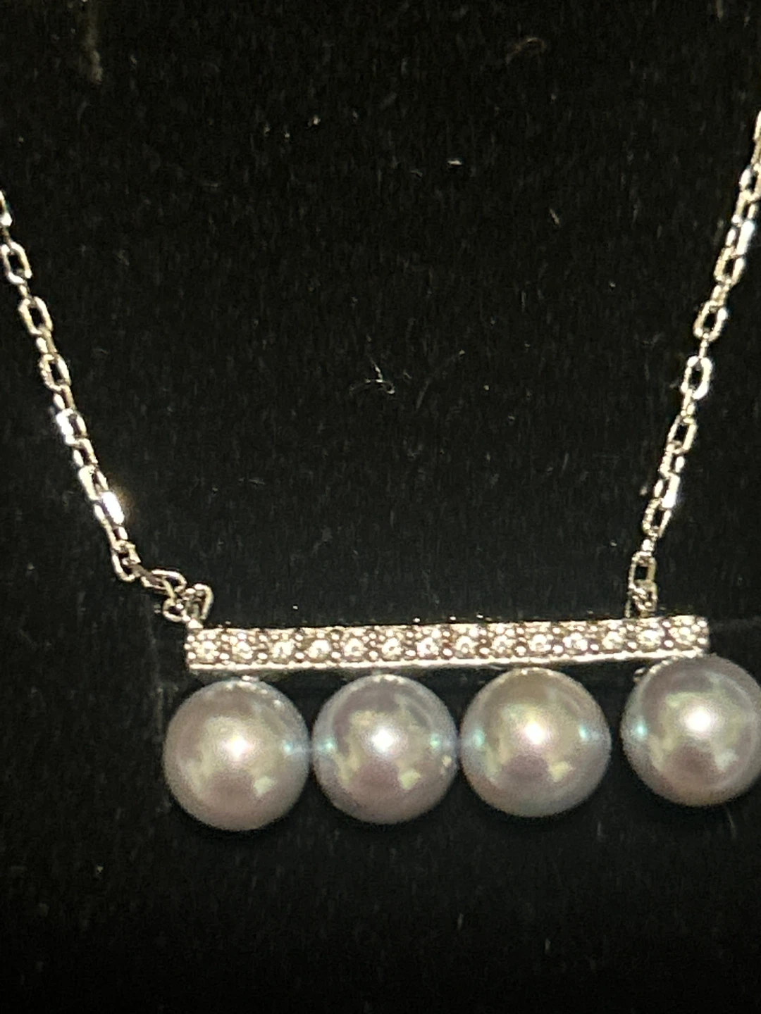 Silver Stamped Necklace with Pearls and Crystals