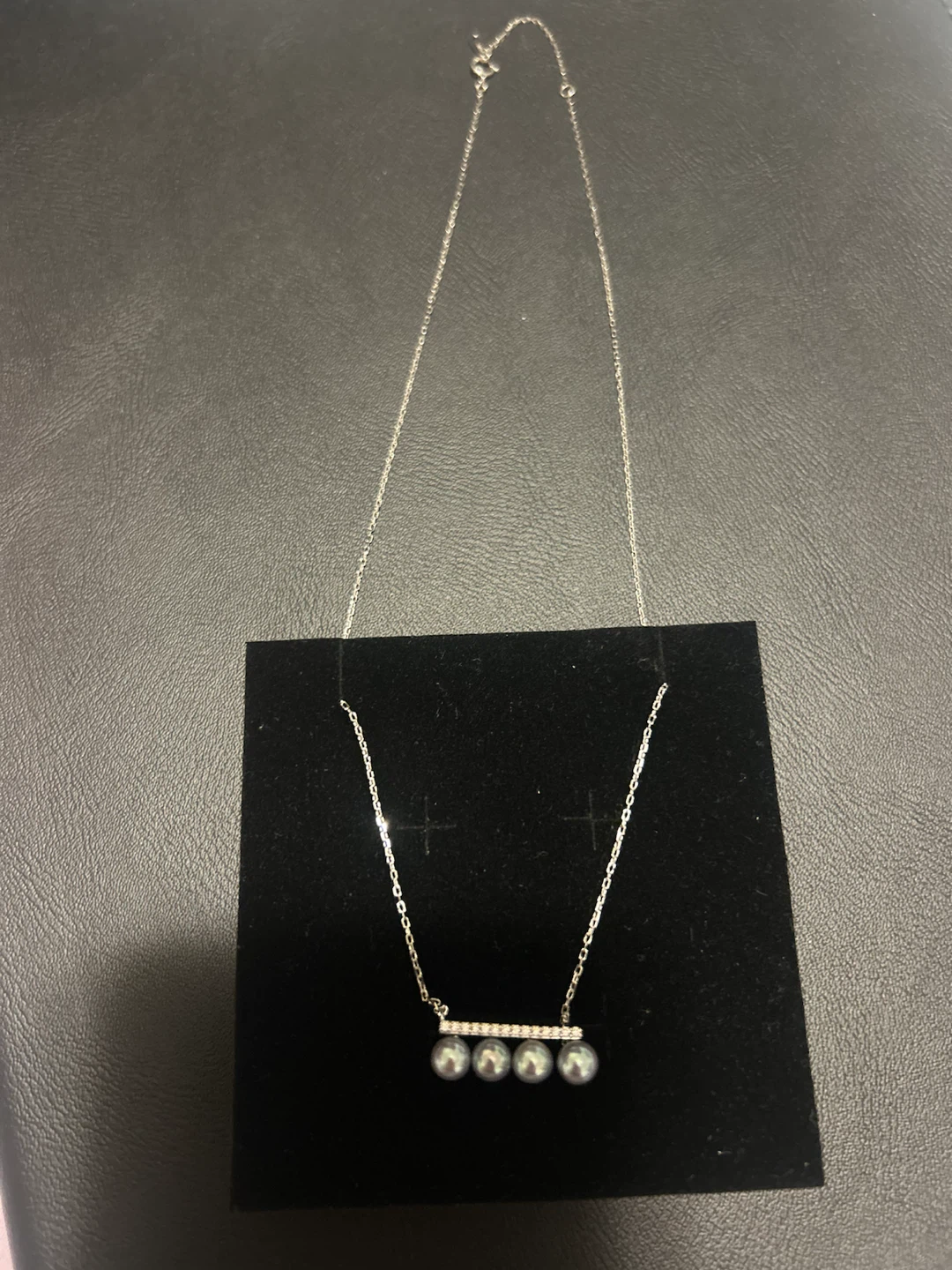 Silver Stamped Necklace with Pearls and Crystals - photo 2