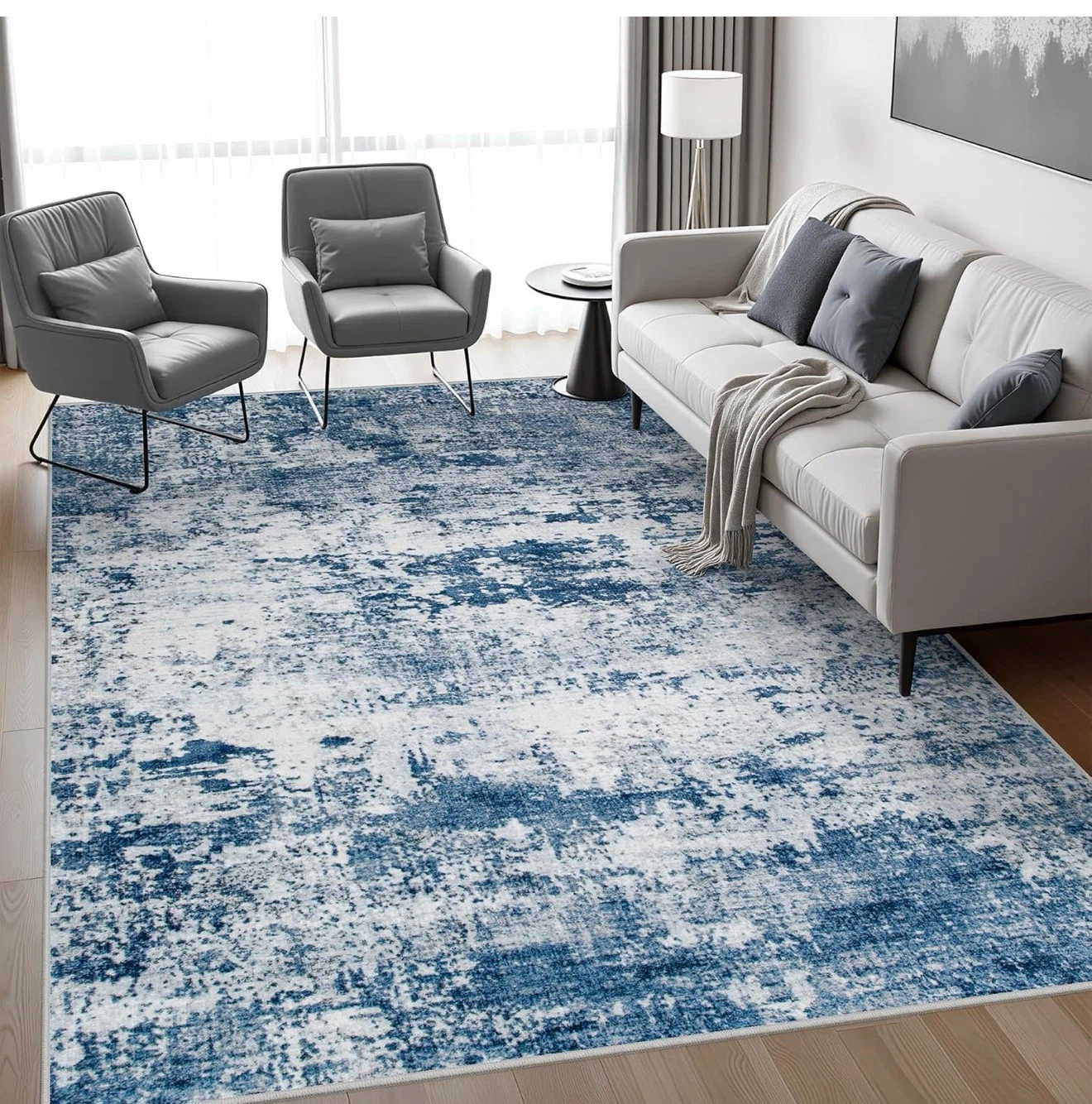 Blue and White Abstract Area Rug - photo 2