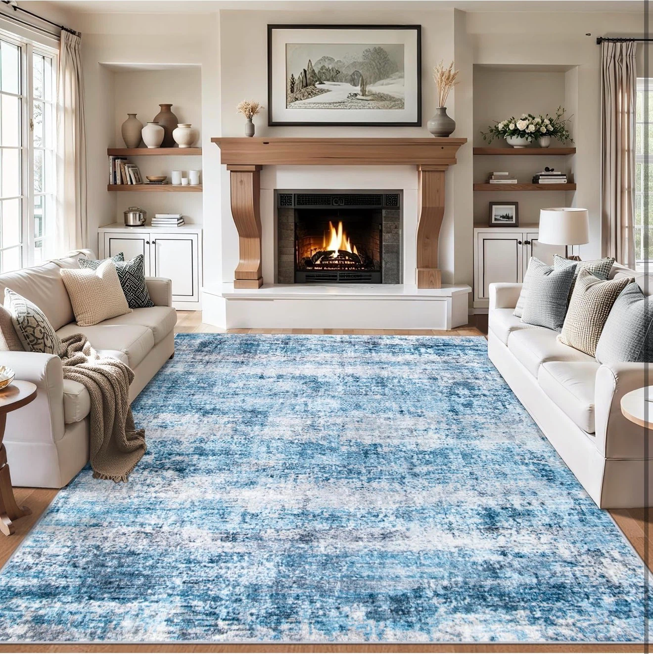 Blue and White Abstract Area Rug - photo 3