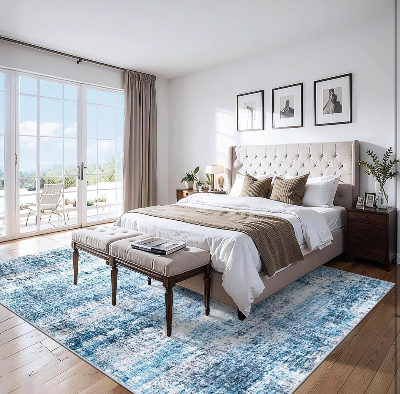 Blue and White Abstract Area Rug - photo 4