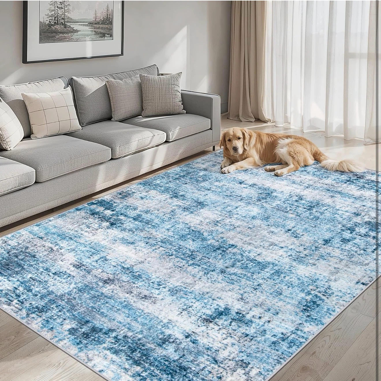 Blue and White Abstract Area Rug - photo 5