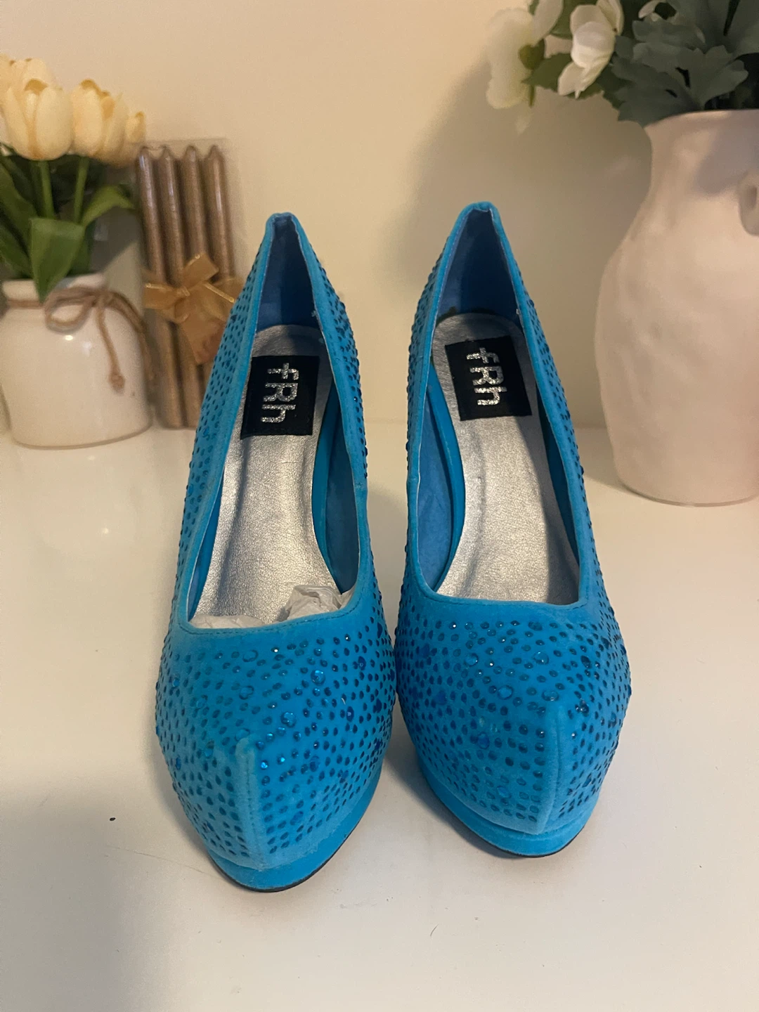 Turquoise Rhinestone Platform Heels - photo 2