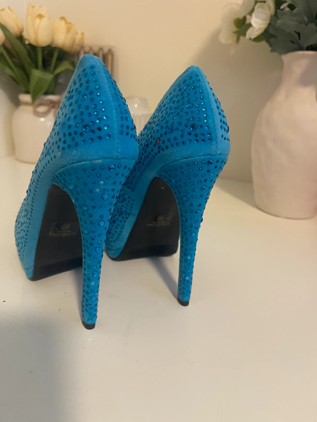 Turquoise Rhinestone Platform Heels - photo 3