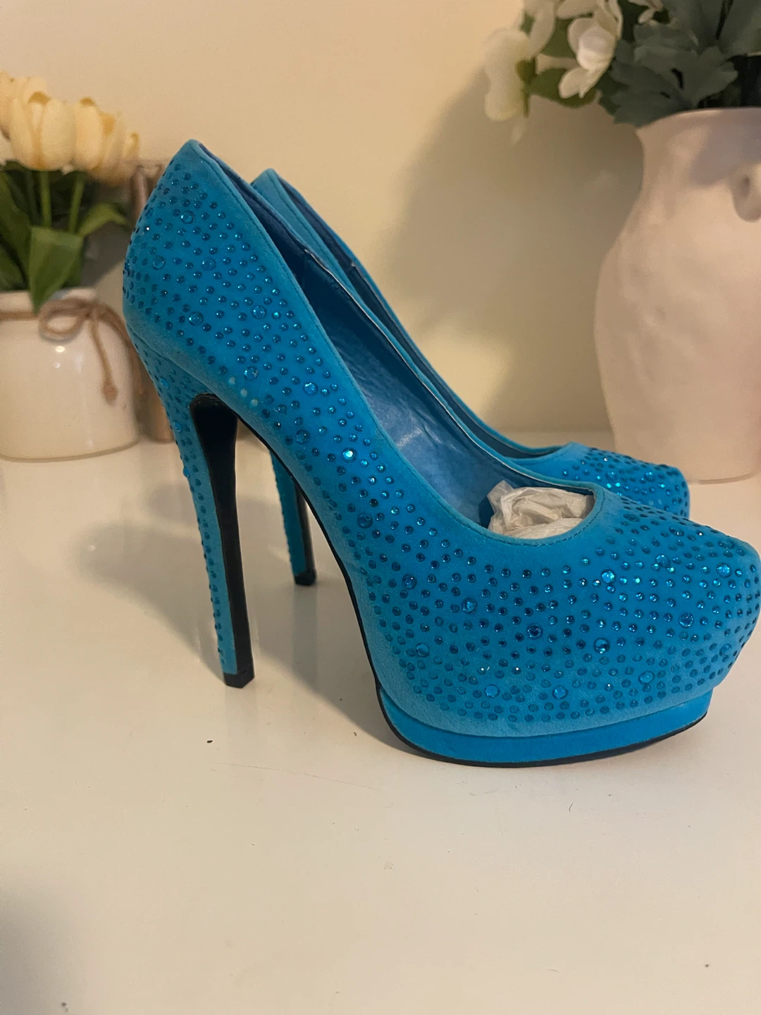 Turquoise Rhinestone Platform Heels - photo 5