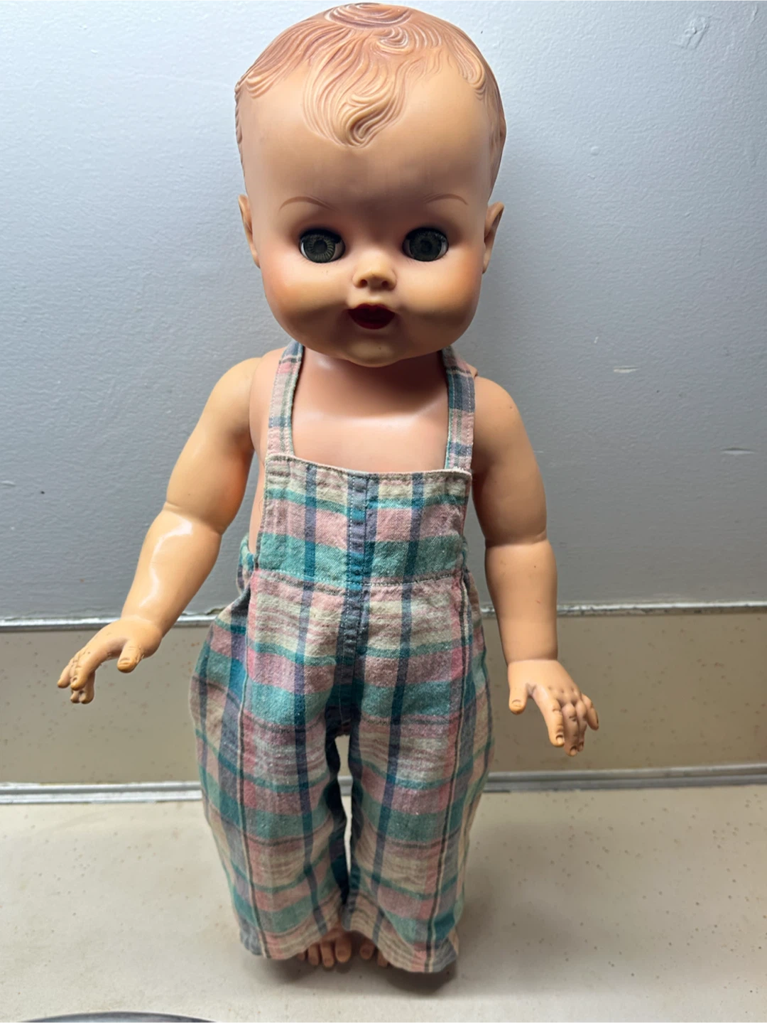 Vtg 1950s Dee Cee 19” Drink Wet Baby Doll Molded Hair