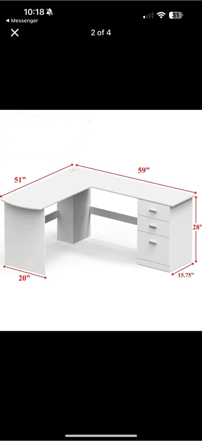 Perfect condition White L-Shaped Desk with Drawers - photo 2