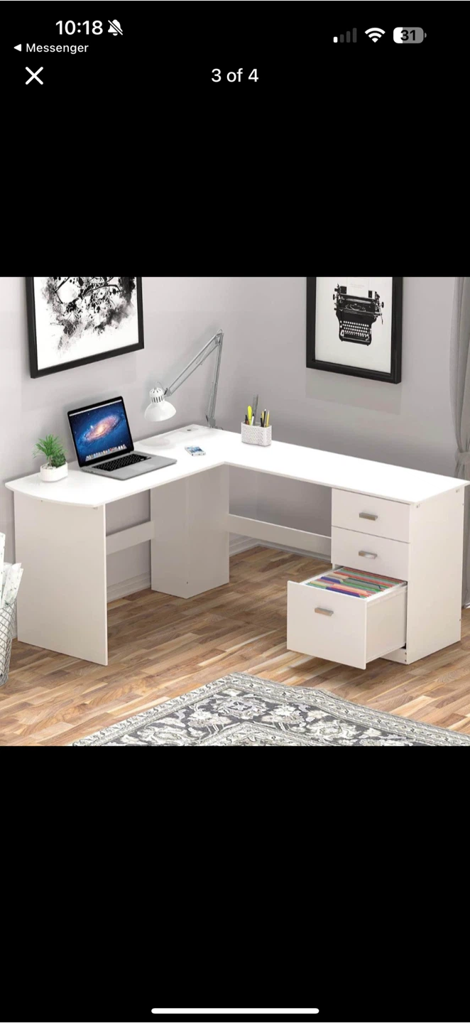 Perfect condition White L-Shaped Desk with Drawers - photo 4