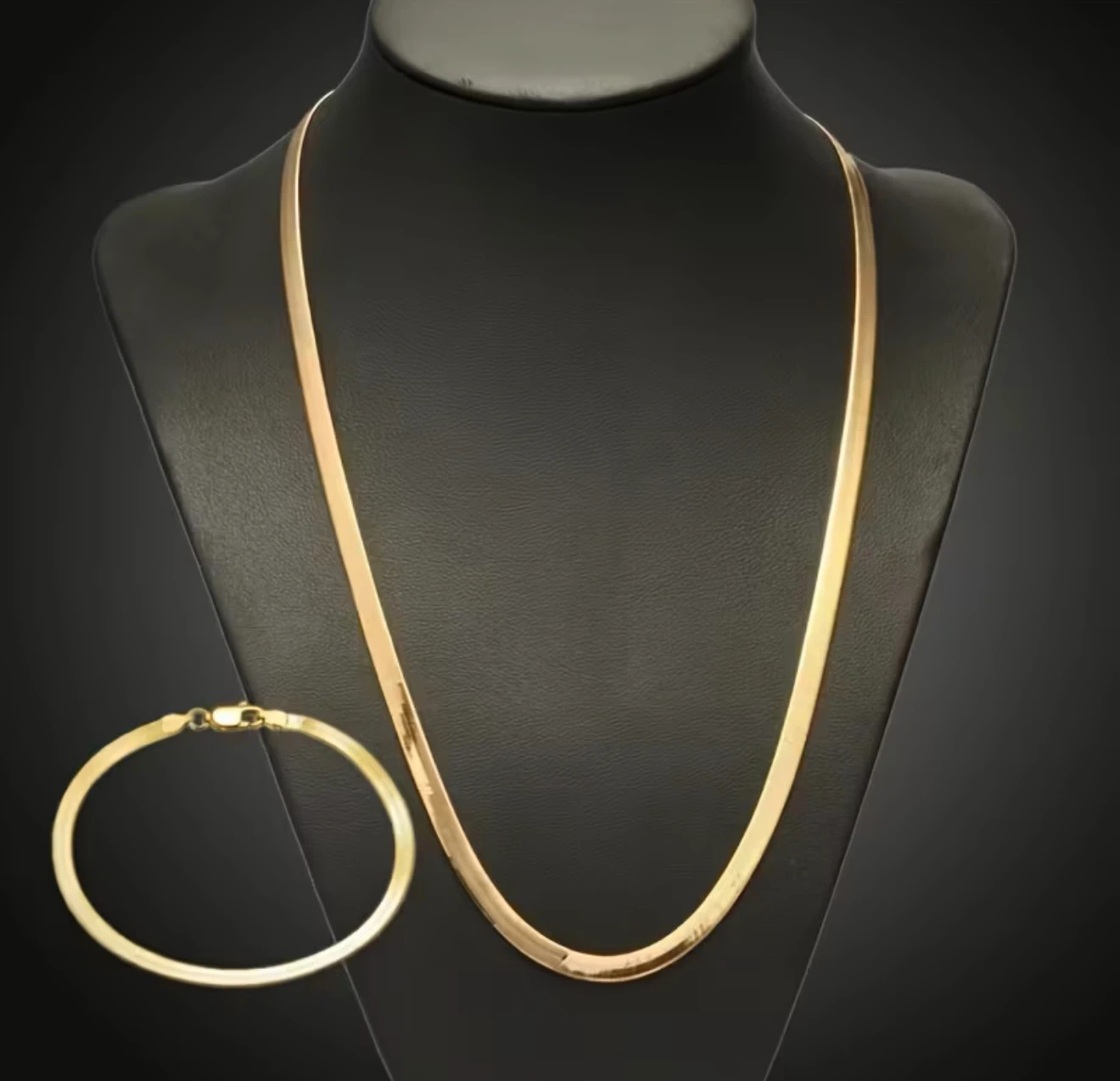 Gold Herringbone Necklace and Bracelet Set - photo 2