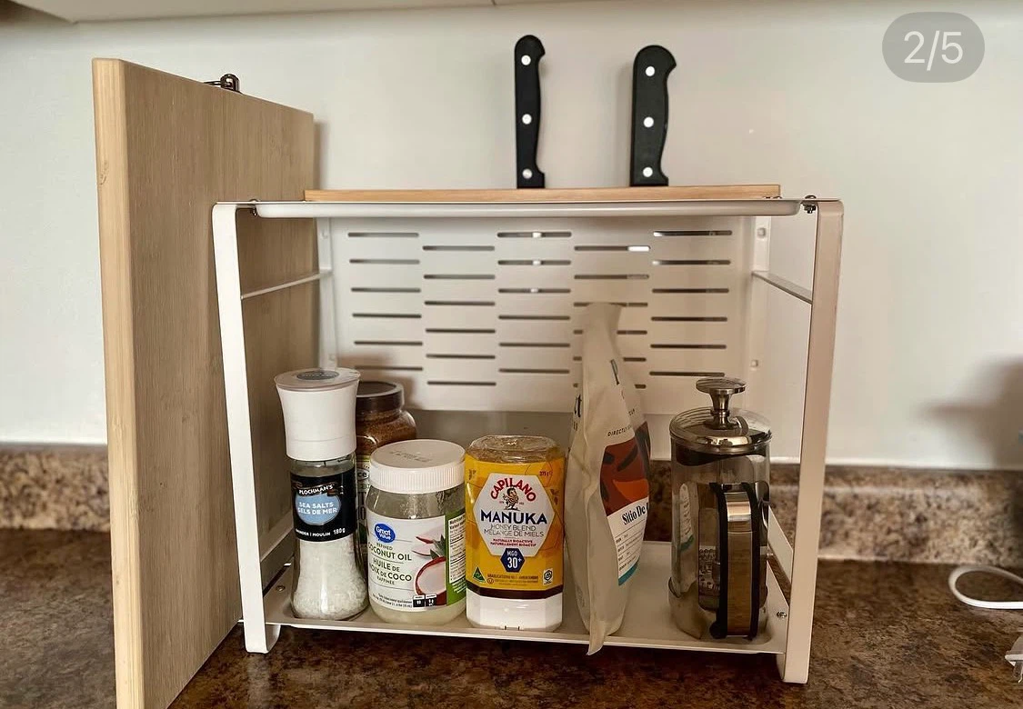 White Metal Kitchen Counter Organizer with Knife Block - photo 4