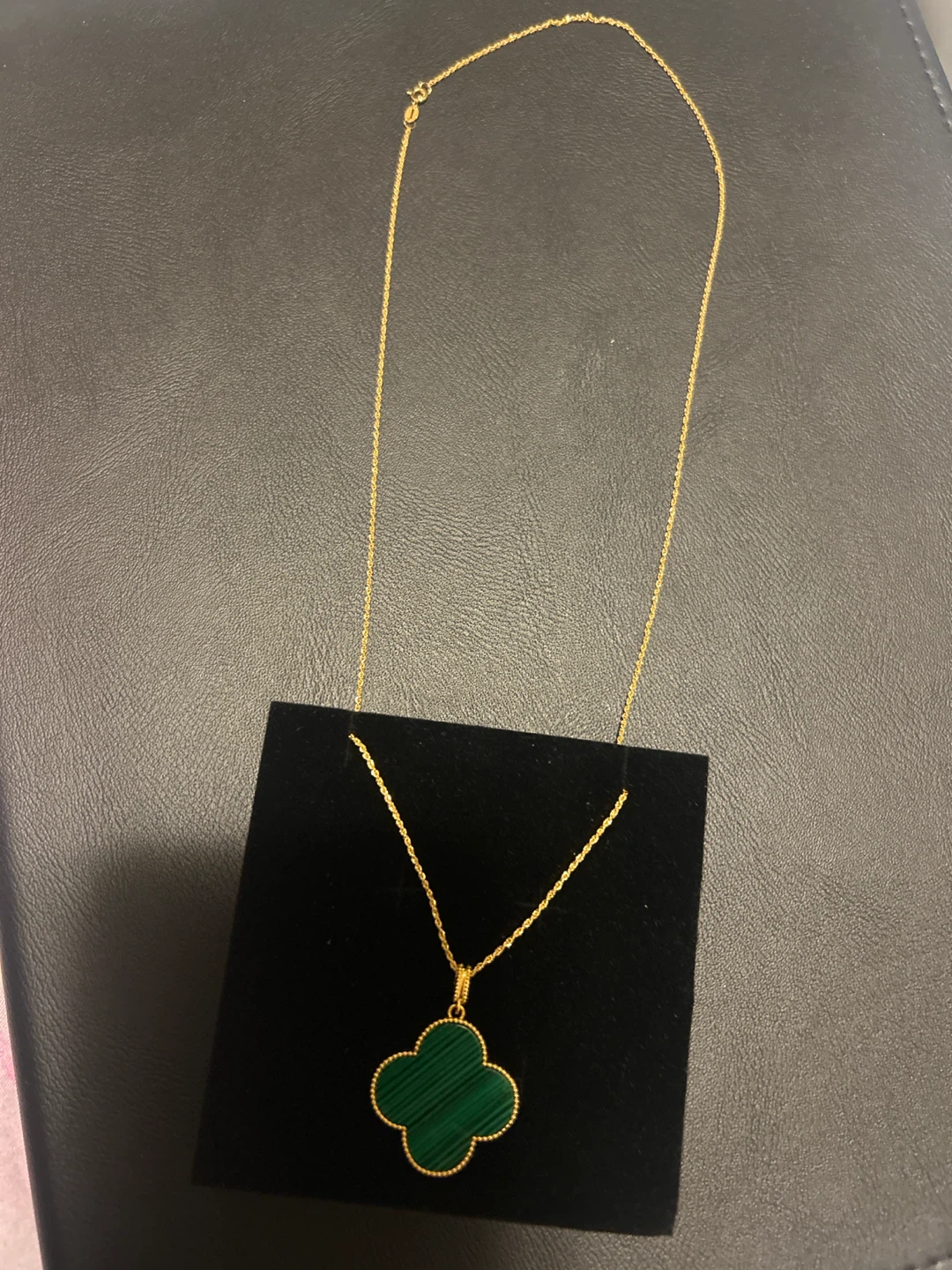 Gold 18k Clover Necklace with Green Pendant - photo 3