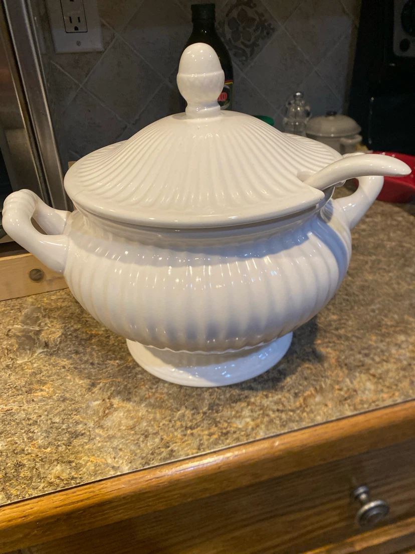 White Ceramic Soup Tureen with Ladle