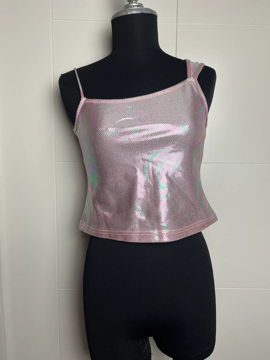 Pink Mesh Tank Top with Chain Strap