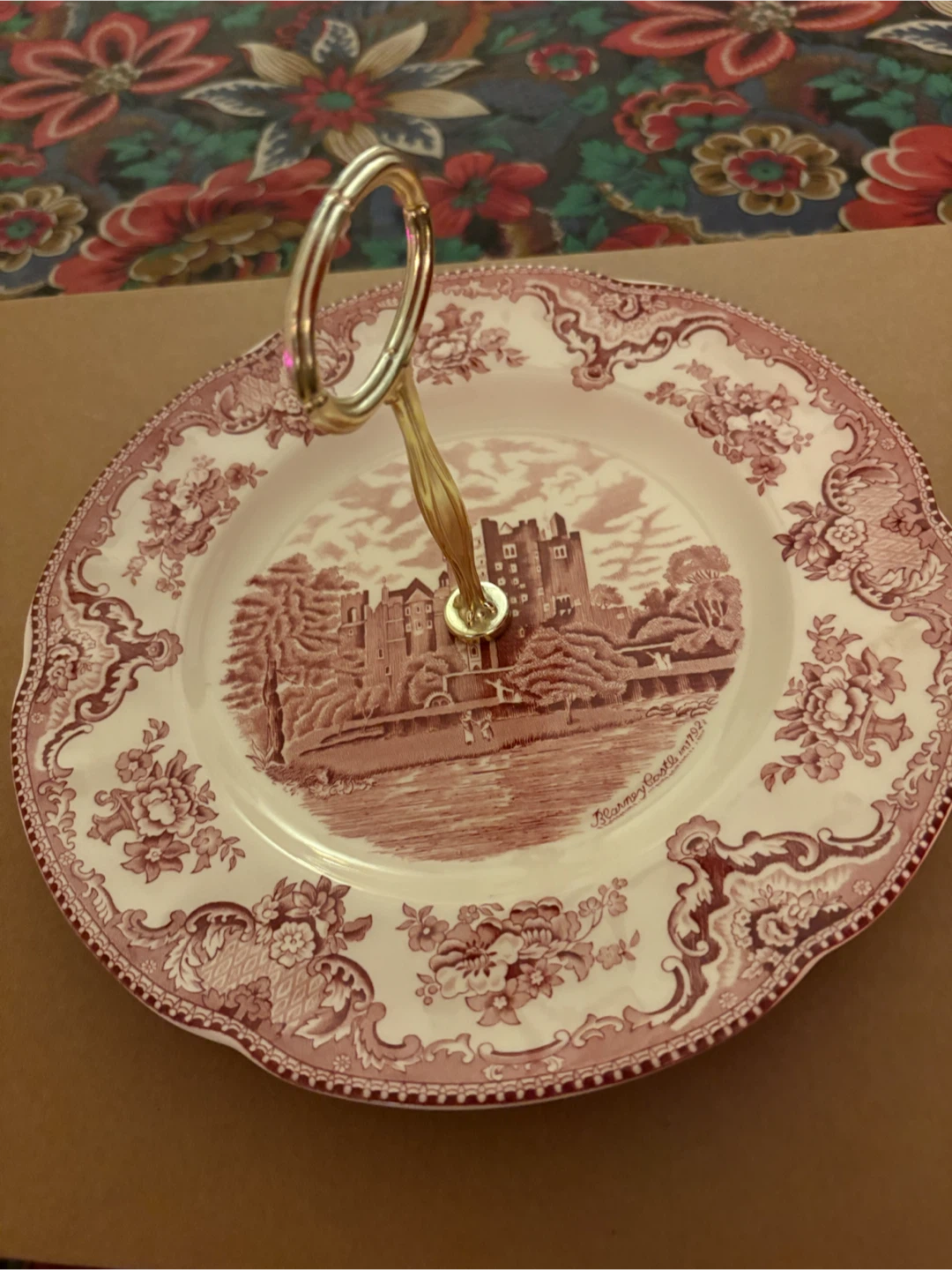Johnson Bros Old Britain Castles Pink Transferware Tiered Tray