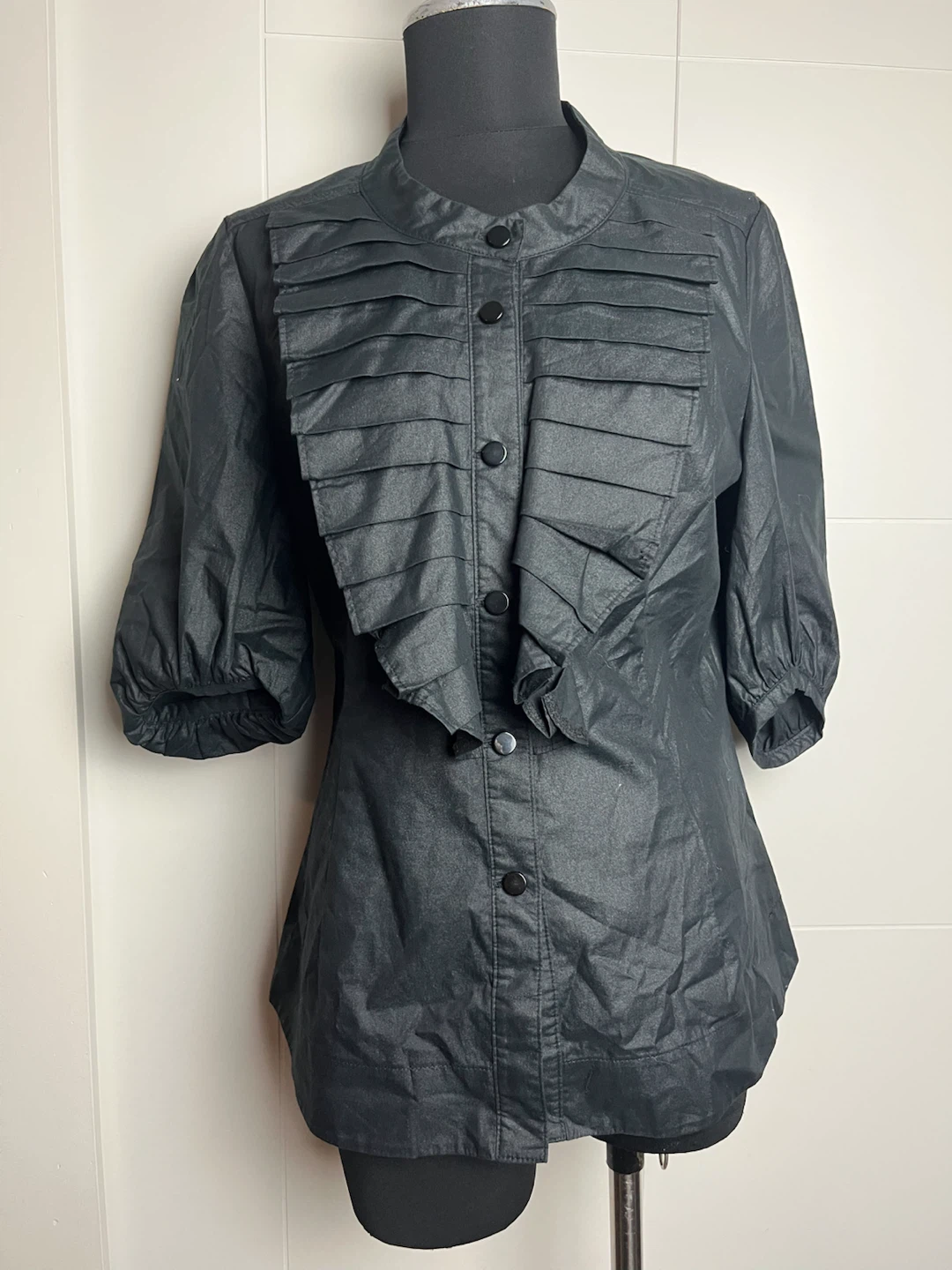 Black Blouse with Ruffle Front